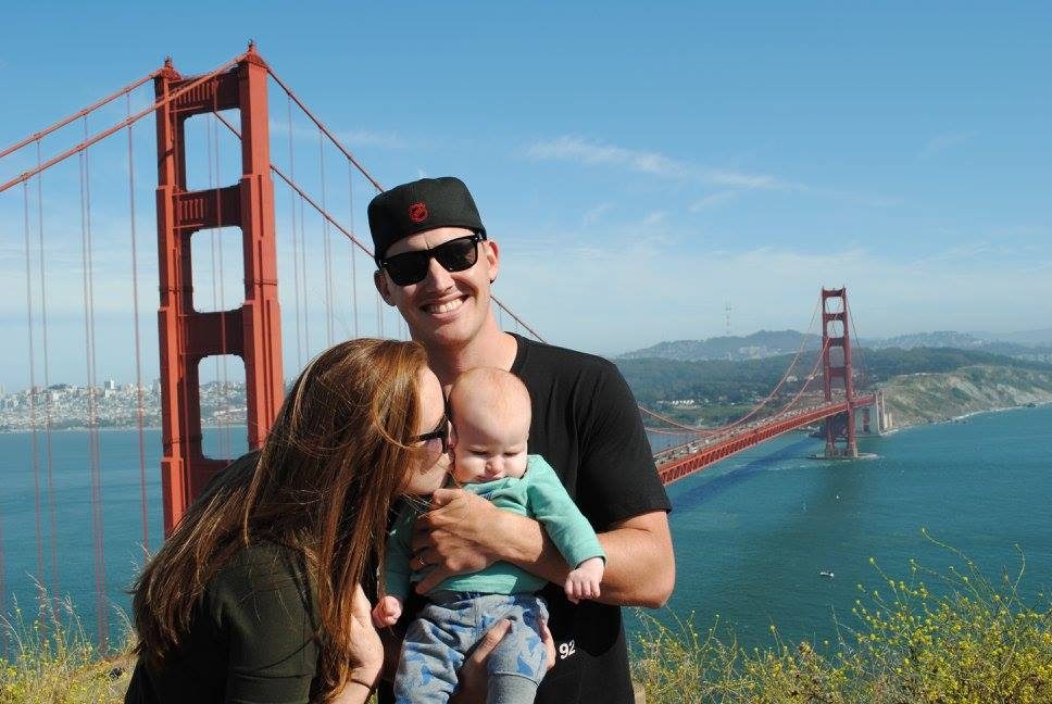 Stuart and Ashley with five-month-old Caden at the Golden Gate Bridge, 2016